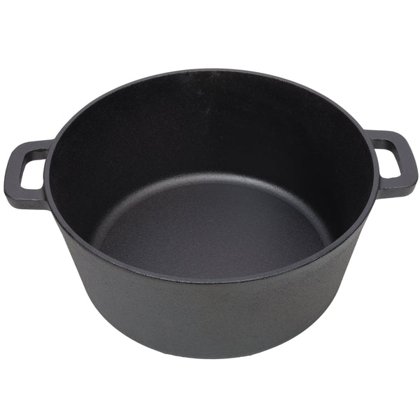 2 in 1 Pre-Seasoned Cast Iron Dutch Oven With Dual Handles, Outdoor Camping Deep Pot for Camping Fireplace Cooking BBQ Baking Campfire, 5 Quart.With 1pc Iron Pot Rack.