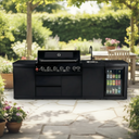 102" 6-Burner 85,000 BTU Black Outdoor Kitchen Island Grill + Refrigerator + Marble Countertops + Sink