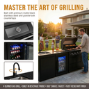 104" 4-Burner 72,000 BTU Black Outdoor Kitchen Bar Barbecue Island Grill + Wine Cooler + Sink