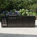 104" 4-Burner 72,000 BTU Black Outdoor Kitchen Bar Barbecue Island Grill + Wine Cooler + Sink