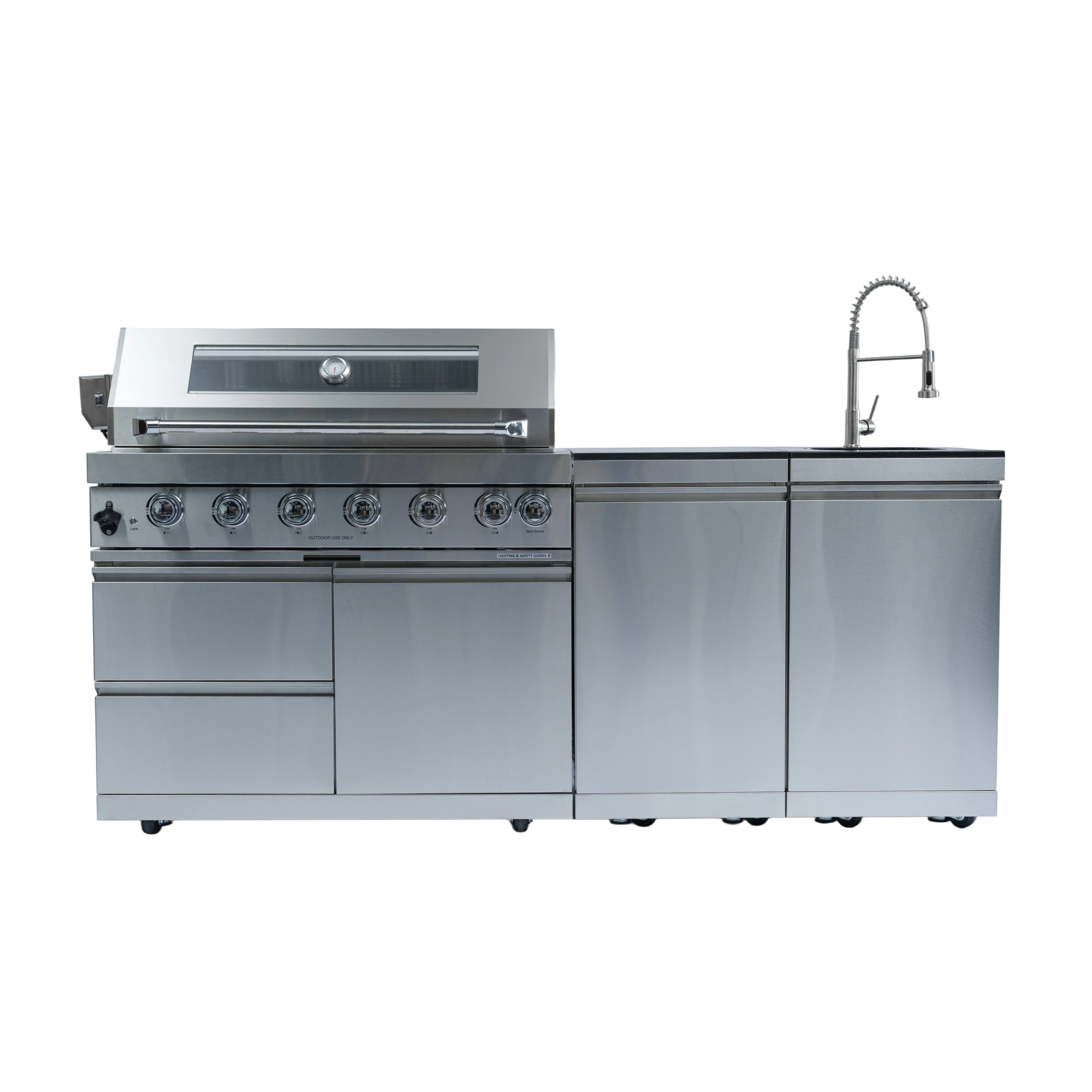 82" 6-Burner 85000 BTU Silver Outdoor Kitchen Island Grill + Storage Cabinets & Drawers & Sink/Faucet