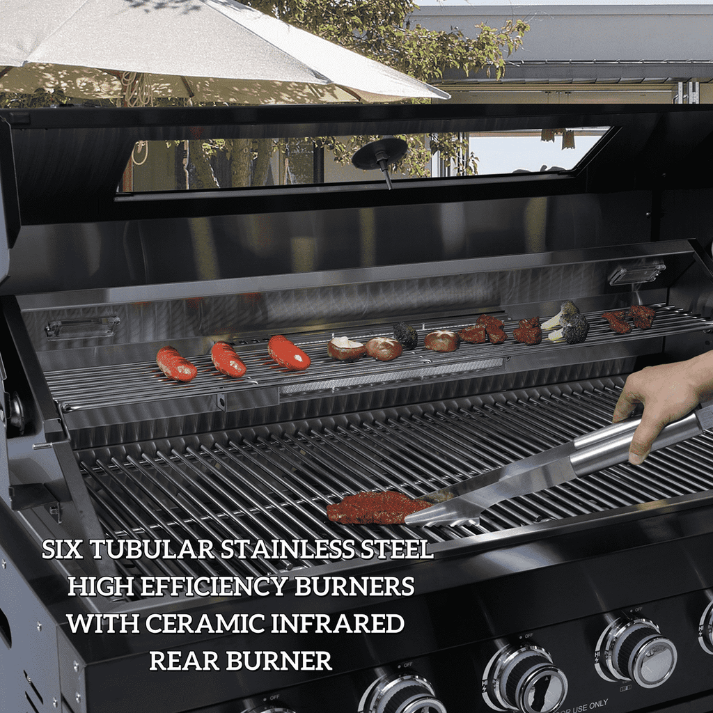 NG 85" 4-Burner 72,000 BTU Black Outdoor Kitchen Island Grill + Refrigerator + Sink