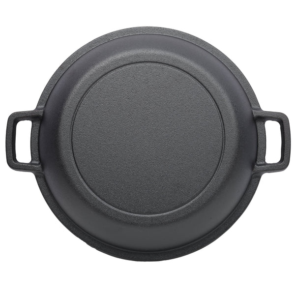 2 in 1 Pre-Seasoned Cast Iron Dutch Oven With Dual Handles, Outdoor Camping Deep Pot for Camping Fireplace Cooking BBQ Baking Campfire, 5 Quart.With 1pc Iron Pot Rack.