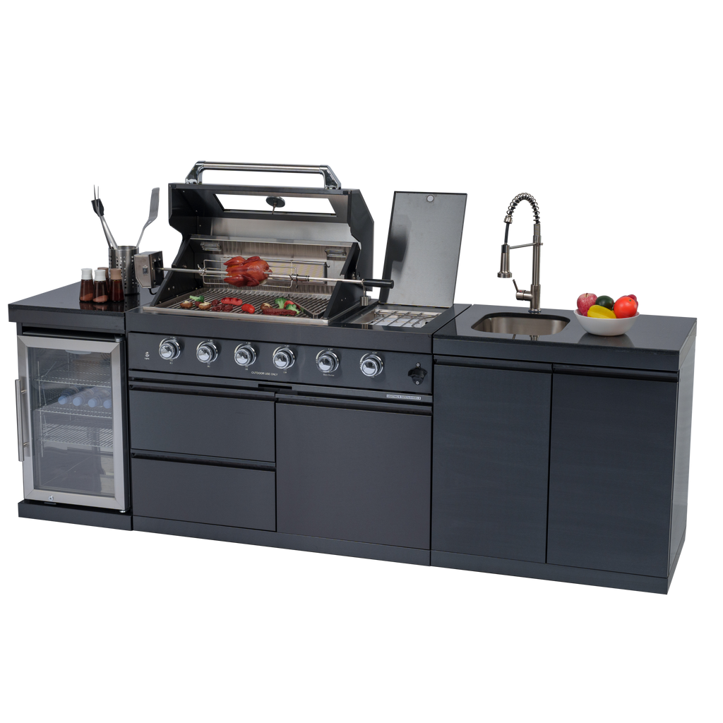 NG 104" 4-Burner 72,000 BTU Black Outdoor Kitchen Island Grill Rotisserie