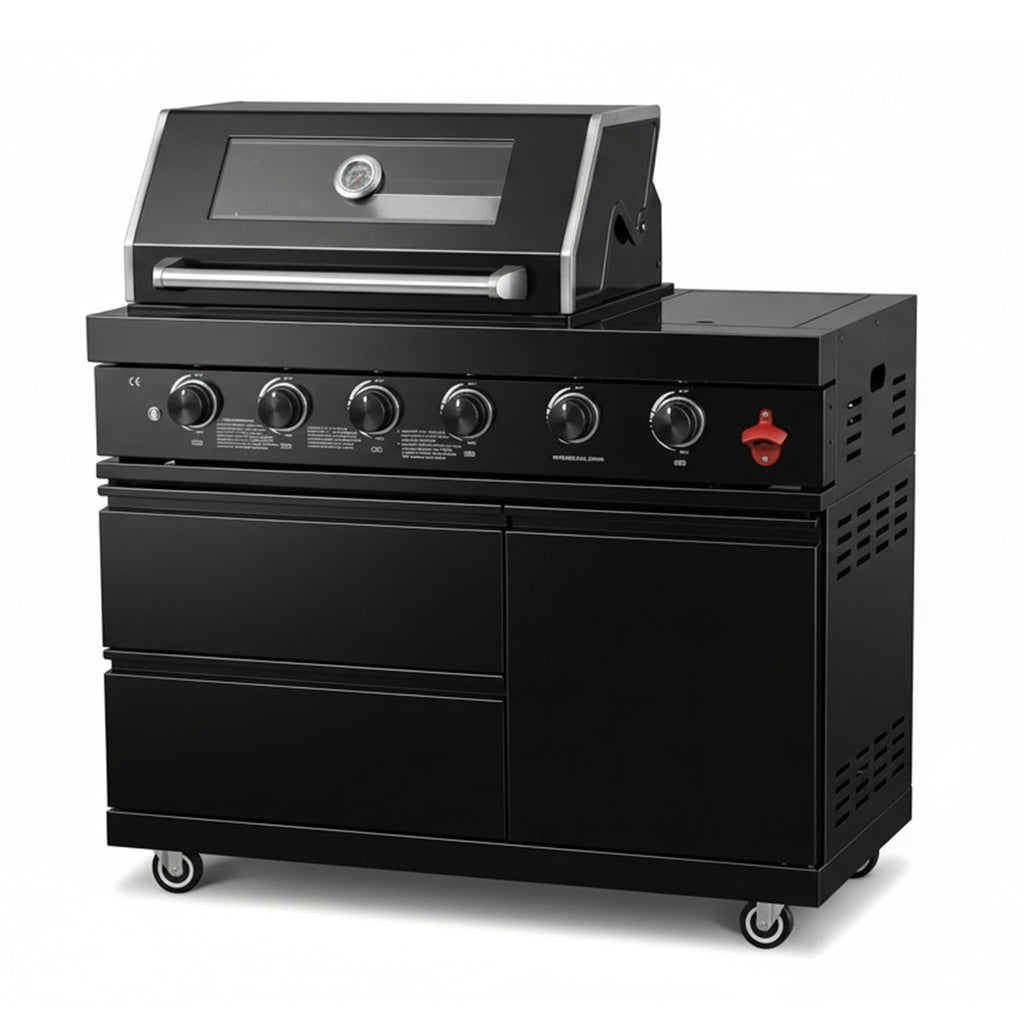 46" Black 4-Burner Outdoor Kitchen Islands Grill Side Burner