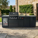 104" 4-Burner 72,000 BTU Black Outdoor Kitchen Bar Barbecue Island Grill + Wine Cooler + Sink