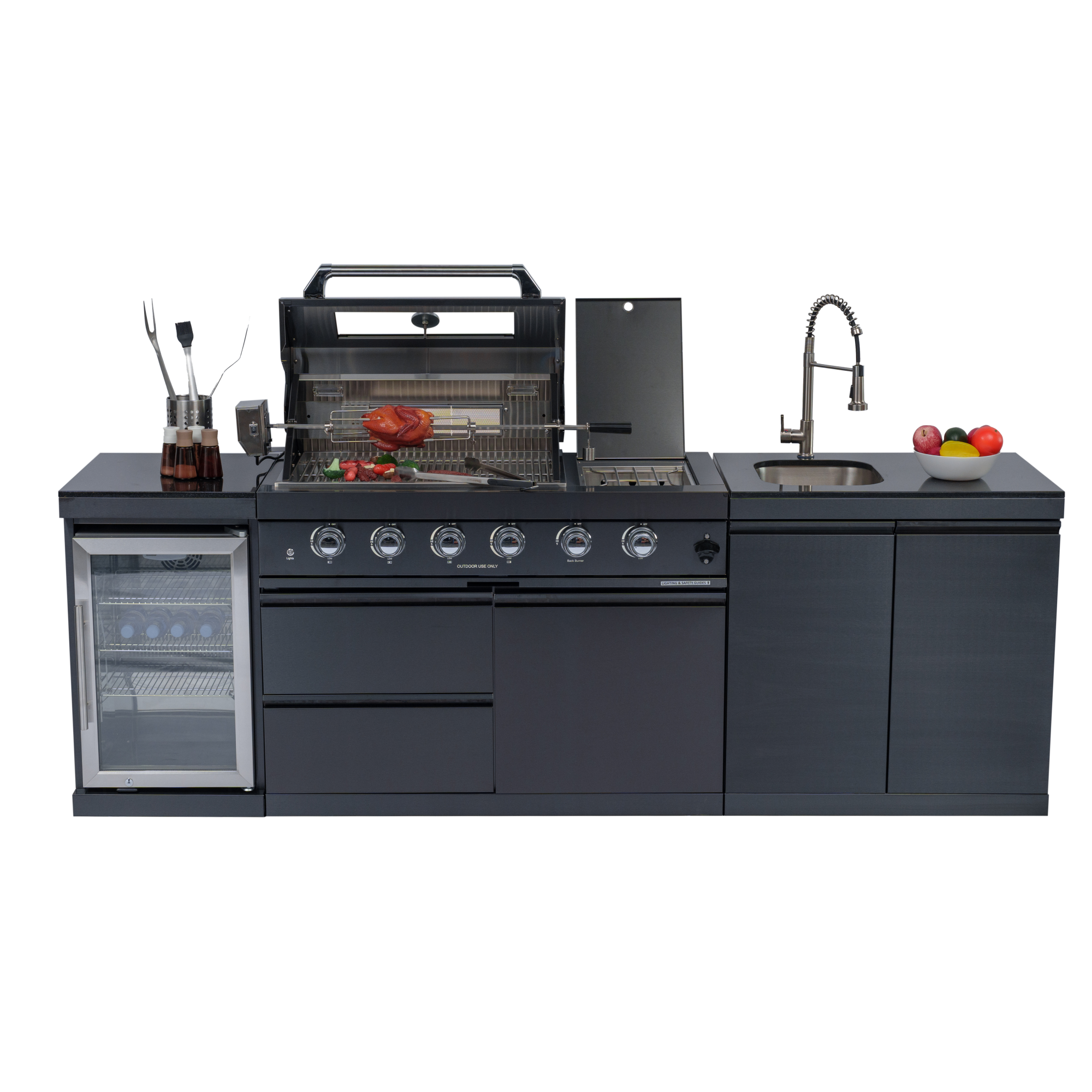 NG 104" 4-Burner 72,000 BTU Black Outdoor Kitchen Island Grill Rotisserie