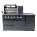 65" 4-Burner 72,000 BTU Black Outdoor Kitchen Island Grill + Side Burner + Rotisserie kit