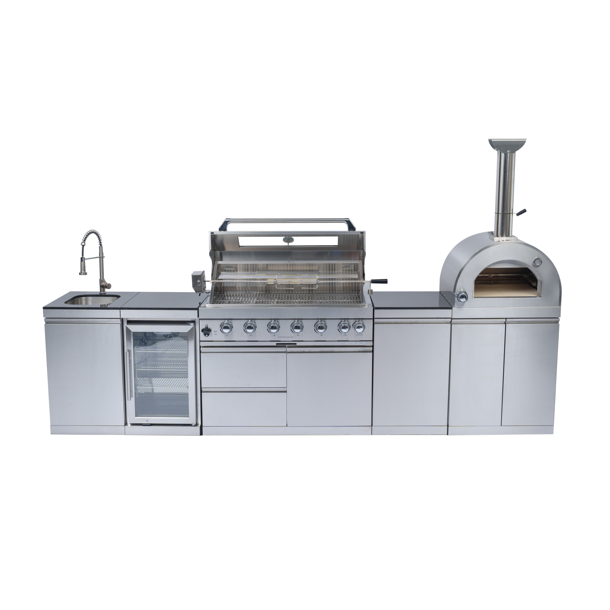128" 120,000 BTU 6-Burner Outdoor Kitchen Island Grill with Pizza Oven