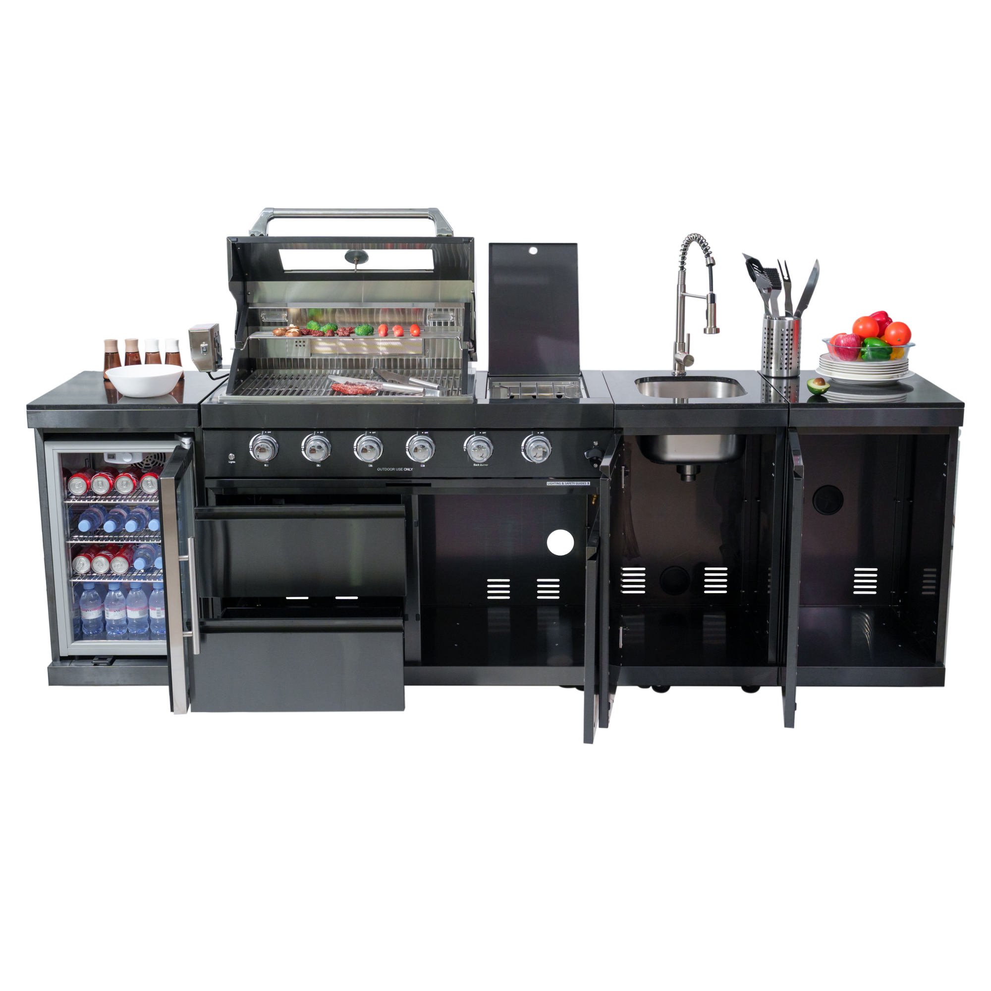 NG 104" 4-Burner 72,000 BTU Black Outdoor Kitchen Island Grill + Rotisserie Kit