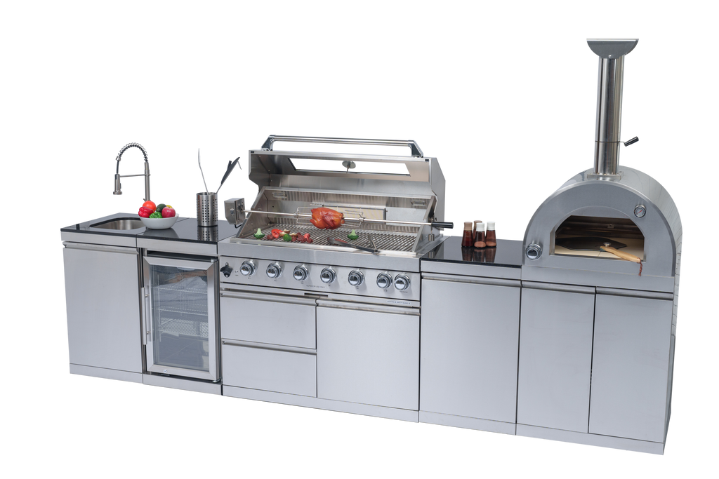 128" 120,000 BTU 6-Burner Outdoor Kitchen Island Grill with Pizza Oven