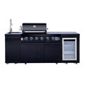 85.2" 4+1 Burner 71,500 BTU Black Outdoor Kitchen Island Grill+ Sink + Refrigerator