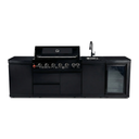 102" 6-Burner 85,000 BTU Black Outdoor Kitchen Island Grill + Refrigerator + Marble Countertops + Sink