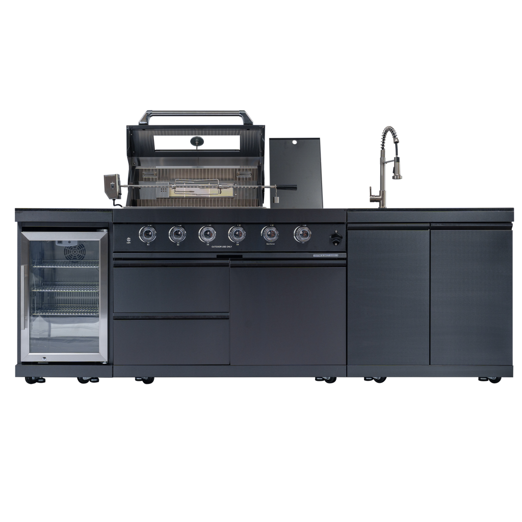 NG 104" 4-Burner 72,000 BTU Black Outdoor Kitchen Island Grill Rotisserie