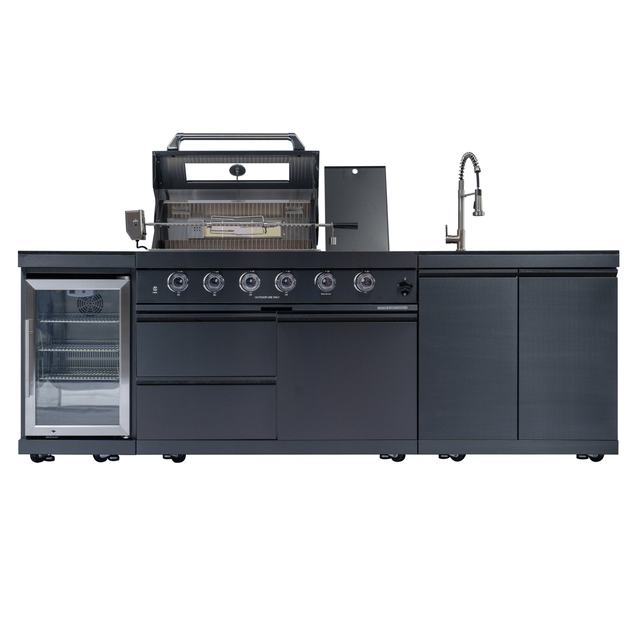 NG 104" 4-Burner 72,000 BTU Black Outdoor Kitchen Island Grill Rotisserie