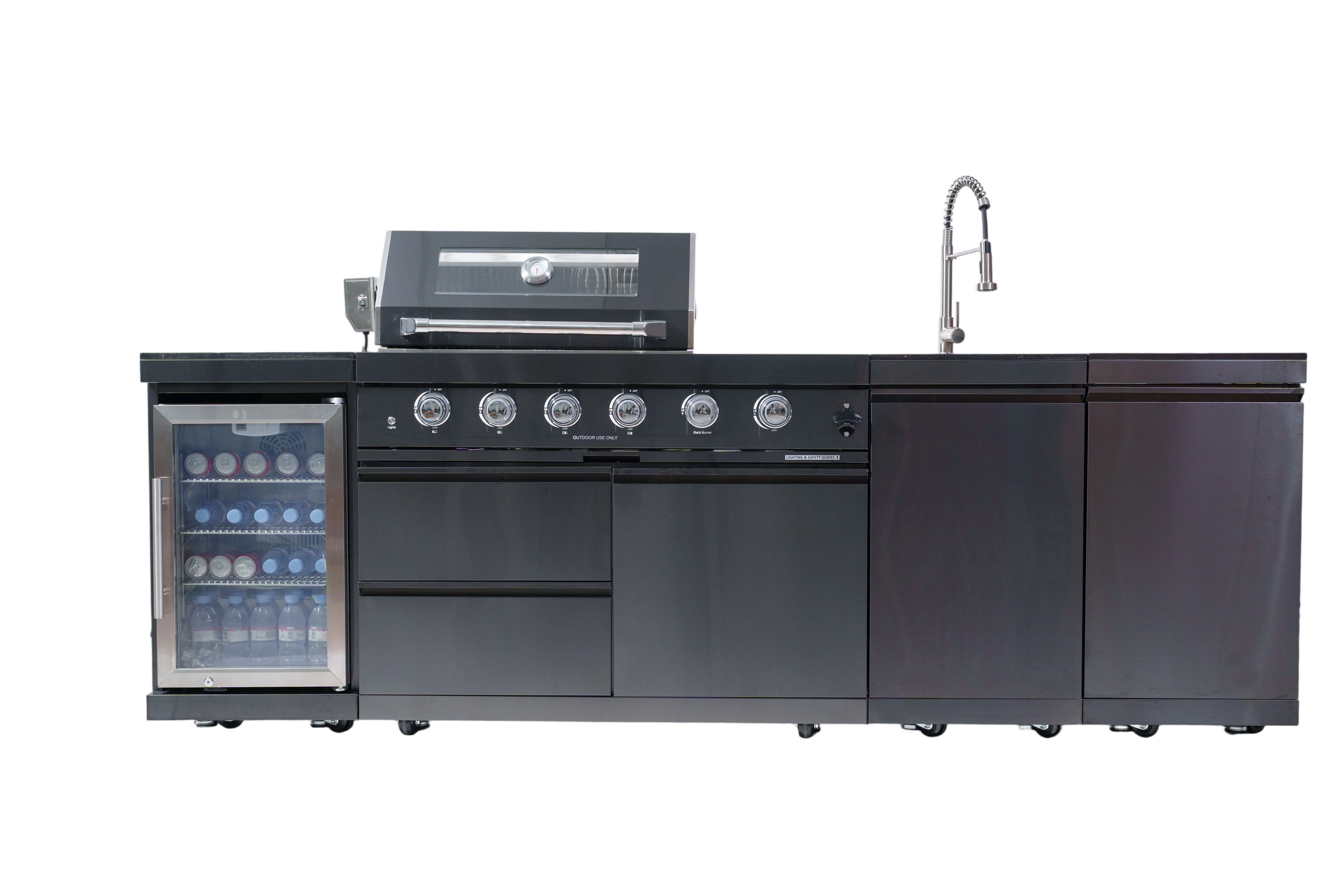 NG 104" 4-Burner 72,000 BTU Black Outdoor Kitchen Island Grill + Rotisserie Kit