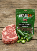 GrazeOn Jalapeño Beef Jerky Crisps- High Protein, No Sugar, Crunchy Air-Dried Meat Snack, All-Natural - 2.0 oz