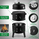 3-in-1 Charcoal Smoker Grill BBQ Fire Pit Portable Outdoor Camping Grill