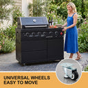 102" 6-Burner 85,000 BTU Black Outdoor Kitchen Island Grill + Refrigerator + Marble Countertops + Sink