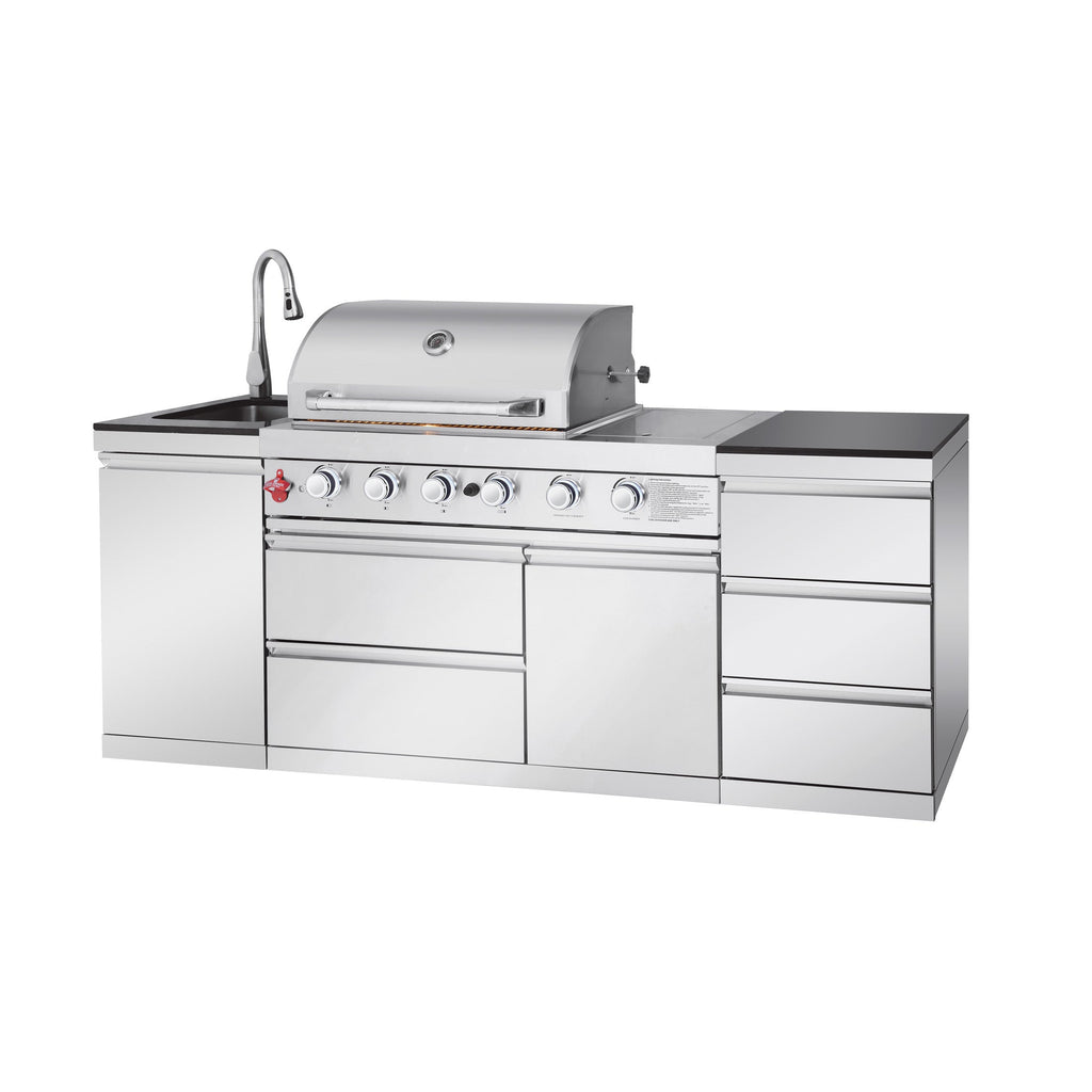 83.3" 4+1 Burner 71,500 BTU Silver Outdoor Kitchen Island Grill with Sink