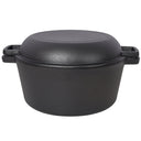 2 in 1 Pre-Seasoned Cast Iron Dutch Oven With Dual Handles, Outdoor Camping Deep Pot for Camping Fireplace Cooking BBQ Baking Campfire, 5 Quart.With 1pc Iron Pot Rack.