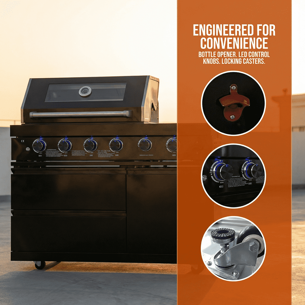 46"  Four Burners Black Outdoor Kitchen Islands Grill + Side Burner