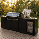 102" 6-Burner 85,000 BTU Black Outdoor Kitchen Island Grill + Refrigerator + Marble Countertops + Sink