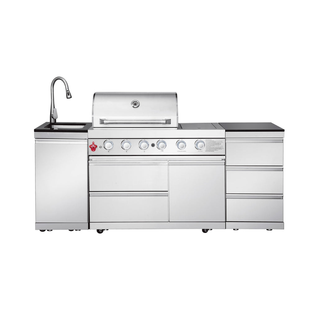 83.3" 4+1 Burner 71,500 BTU Silver Outdoor Kitchen Island Grill with Sink