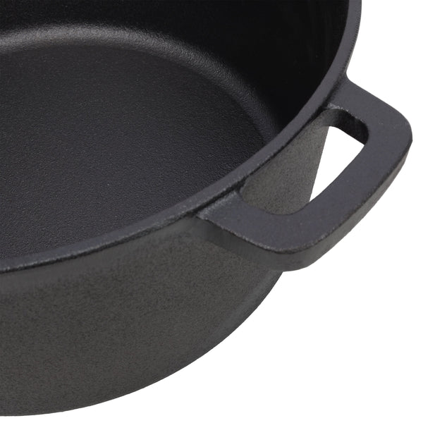 2 in 1 Pre-Seasoned Cast Iron Dutch Oven With Dual Handles, Outdoor Camping Deep Pot for Camping Fireplace Cooking BBQ Baking Campfire, 5 Quart.With 1pc Iron Pot Rack.
