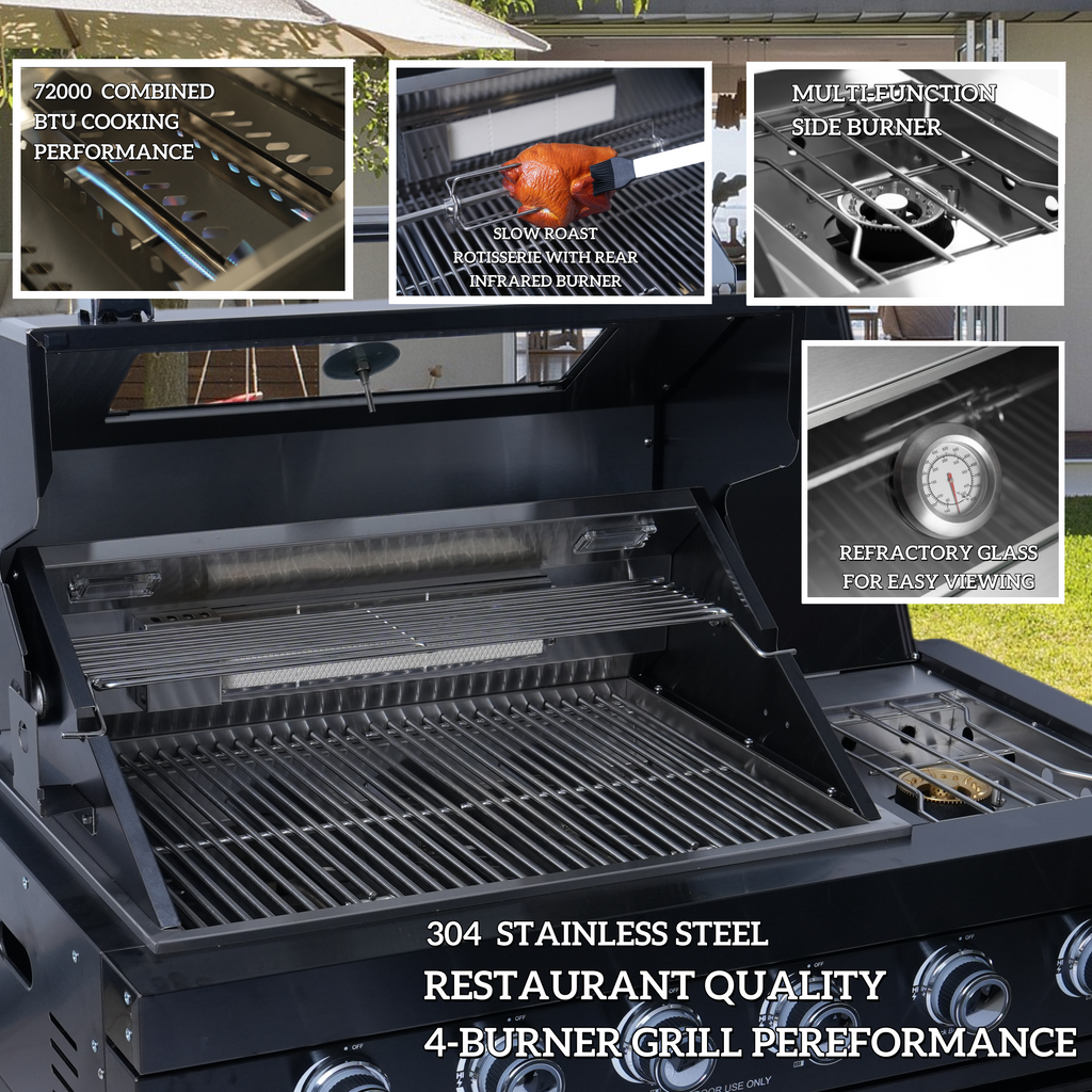 125" 10,8000 BTU 4-Burner Outdoor Kitchen Island Grill with Pizza Oven