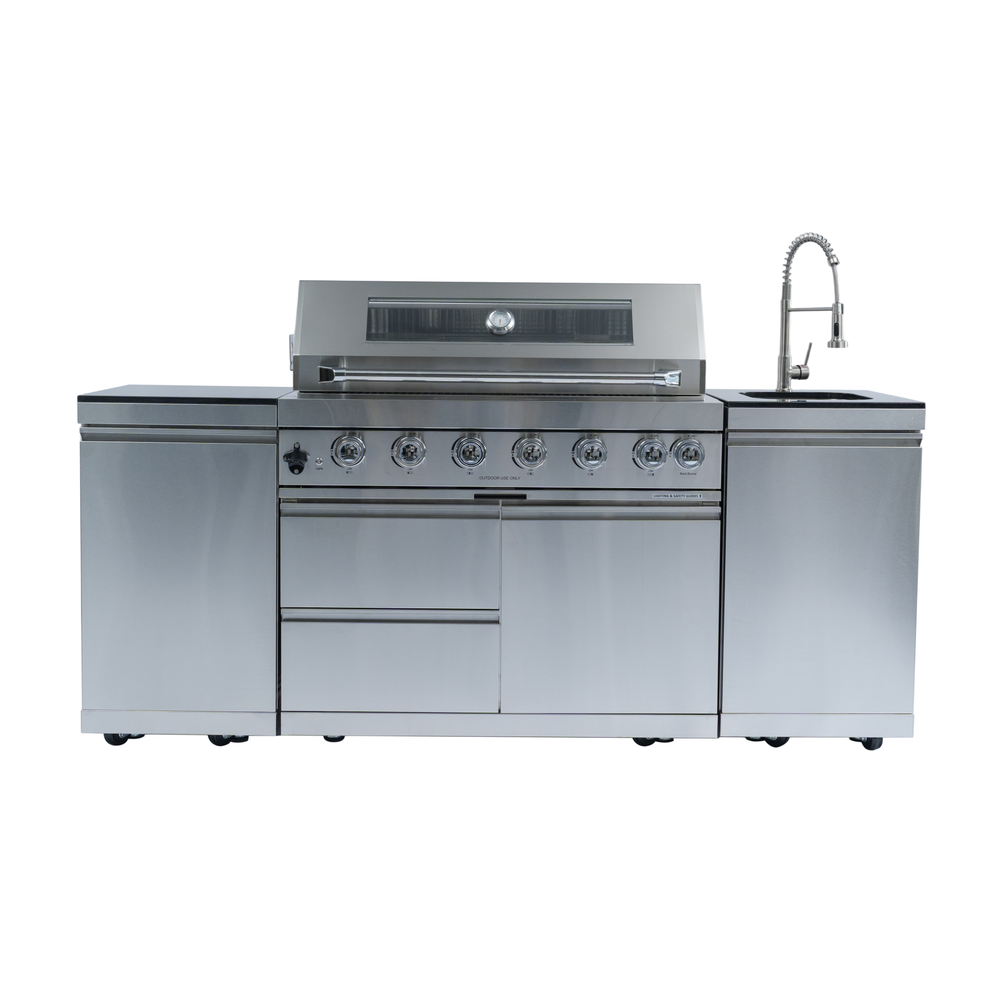 82" 6-Burner 85000 BTU Silver Outdoor Kitchen Island Grill + Storage Cabinets & Drawers & Sink/Faucet