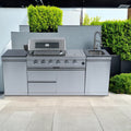 85" 4-Burner 72,000 BTU Silver Outdoor Kitchen Island Grill + Side Burner + Storage Cabinets & Drawers