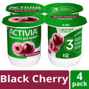 Activia Black Cherry Probiotic Yogurt, Delicious Low Fat Yogurt Cups to Help Support Gut Health, 4 oz, 4 Count