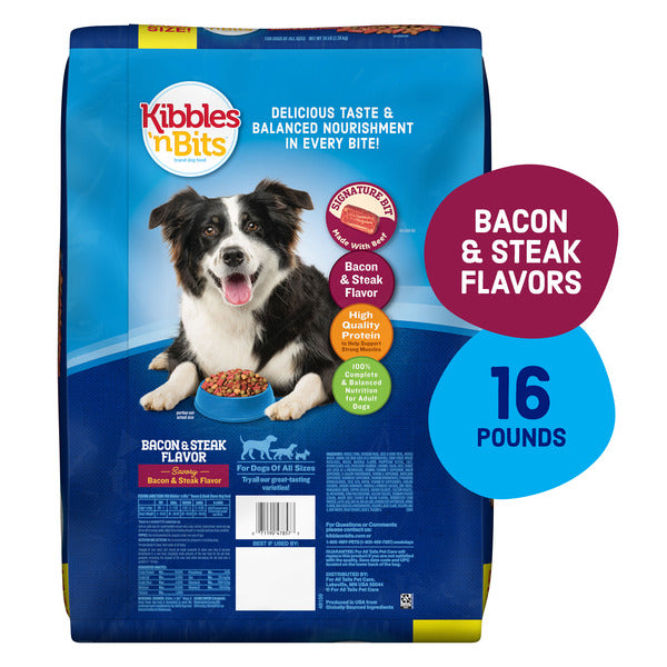 Kibbles 'n Bits Savory Bacon & Steak Flavor Dry Dog Food, 16 lb. Bag